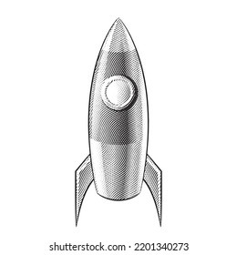 Illustration of Scratchboard Engraved Rocket