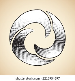 Illustration of Scratchboard Engraved Round Wavy Letter O with White Fill isolated on a Beige Background