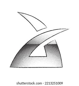 Illustration of Scratchboard Engraved Spiky Lowercase Letter A isolated on a White Background
