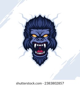Illustration of Screaming Gorilla Head with Angry Face