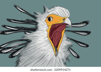 Illustration of screaming Secretarybird vector