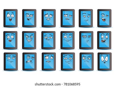 illustration of a screen expression on smile mobile phone avatar icon set on isolated white background