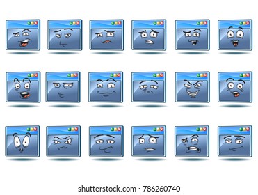 illustration of a screen expression on tab web page avatar icon set on isolated white background