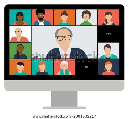 ILLUSTRATION OF A SCREEN WITH SEVERAL PEOPLE OF DIFFERENT ETHNICS IN A VIRTUAL MEETING