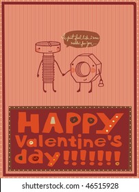 illustration with screw and nut on Valentine's Day