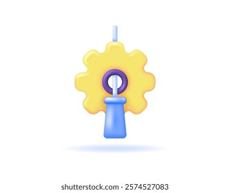 illustration of a screwdriver and gear. concept of repair, maintenance, technician, engineering, technical, setup, configuration, troubleshooting. icon or symbol. minimalist 3d style design. element