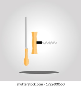 Illustration of screwdriver and screw. Vector illustration for kitchen cookware.