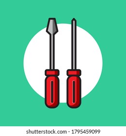 Illustration of a screwdriver tool. Hand Tool Manual. You can use this image for illustrations on books, brochures, t-shirts, signs, posters, instructions, stickers and various purposes. Flat Vector.