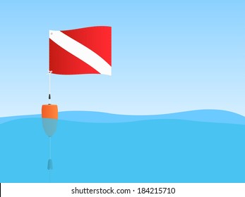 Illustration of a scuba flag floating in the ocean.