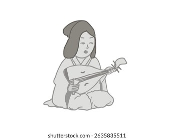 Illustration of a sculpture of the goddess Benzaiten holding the musical instrument Biwa