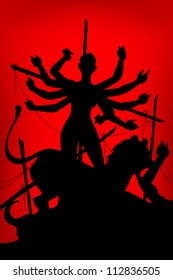 illustration of sculpture of goddess Durga killing Mahishasura