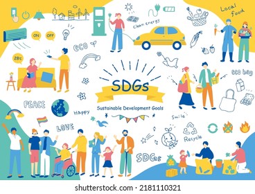 illustration of SDGs icons and diversity people 