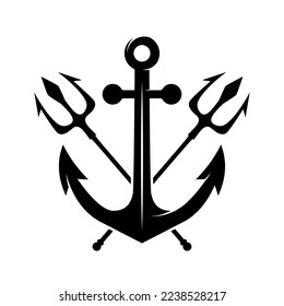 Illustration of sea anchor with crossed tridents. Design element for logo, sign, emblem. Vector illustration