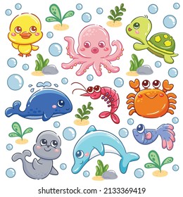 Illustration Sea Animals Cute Cartoon Stock Vector (royalty Free 