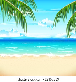 illustration of sea beach with palm tree