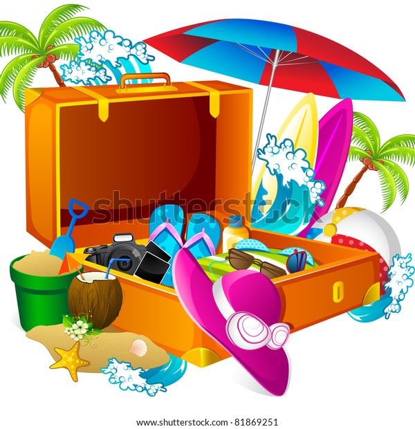 Illustration Sea Beach Thing Suitcase Travel Stock Vector (Royalty Free ...