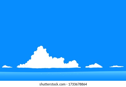Illustration of the sea with blue sky and approaching clouds in summer
