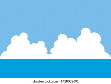 Illustration of sea, blue sky and dotted background.