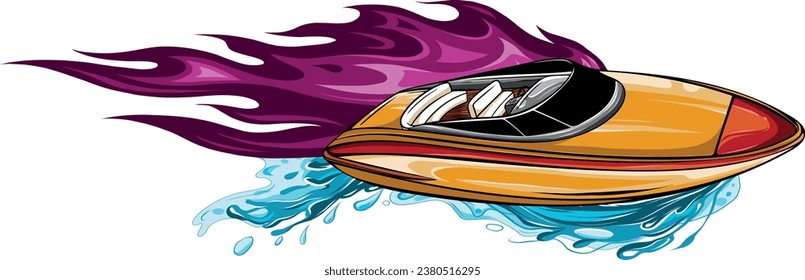 illustration of sea boat with flames