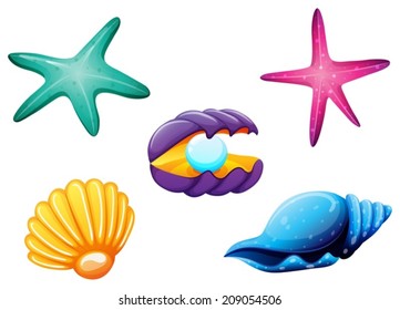 Illustration Sea Creatures On White Background Stock Vector (Royalty ...