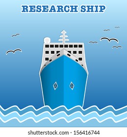 Illustration of sea cruise passenger liner. Background of trendy style with paper applications is and origami. Vector, editable and isolated.