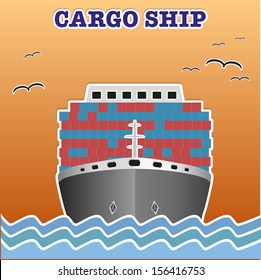 Illustration of sea cruise passenger liner. Background of trendy style with paper applications is and origami. Vector, editable and isolated.