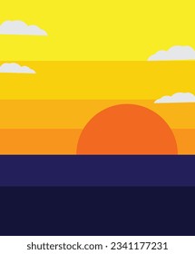 ilustración del mar por la noche,puesta de sol vectorial