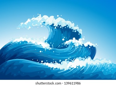Illustration of a sea with giant waves