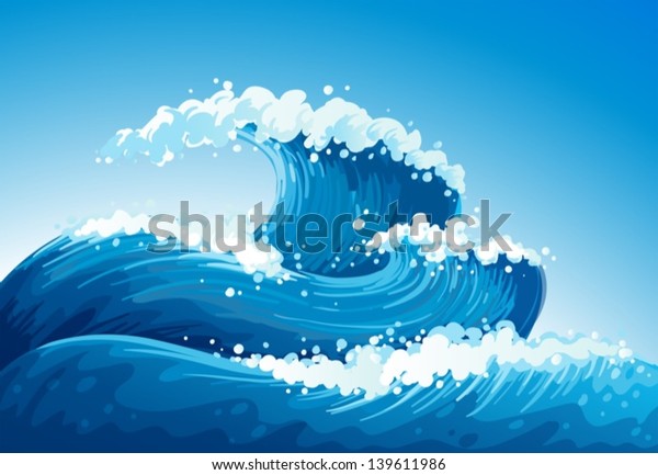 巨大な波を持つ海のイラスト のベクター画像素材 ロイヤリティフリー