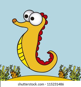 Illustration of sea horse,  fish Drawings, aquatic animals, vector illustration
