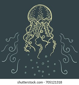 Illustration with sea jellyfish.