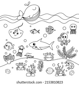 Illustration Sea Life Coloring Page Kid Stock Vector (Royalty Free ...