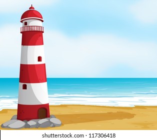 Illustration Of The Sea And A Light House In A Beautiful Nature