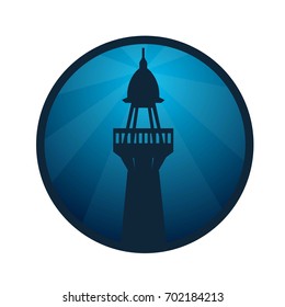 Illustration of a sea lighthouse in a circle
