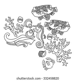 illustration; sea; marine; undersea; doodle;
