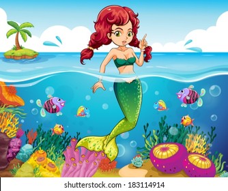 Illustration of the sea with a mermaid