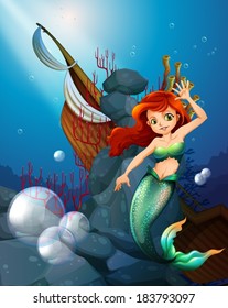Illustration sea and mermaid