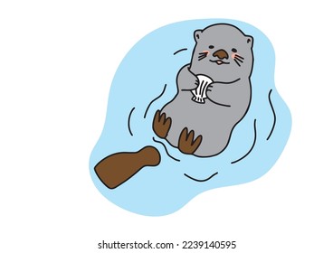 Illustration of a sea otter floating in the water
