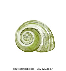 Ilustración de un caracol de mar con patrón abstracto verde sin fondo