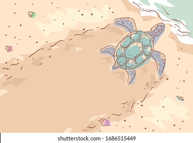 Illustration of a Sea Turtle at the Beach Going to the Sea