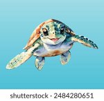 Illustration sea turtle watercolor painting vector art