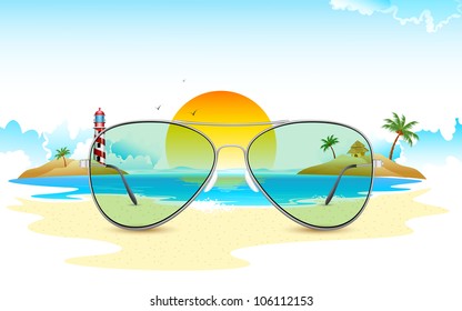 illustration of sea view through sun glasses