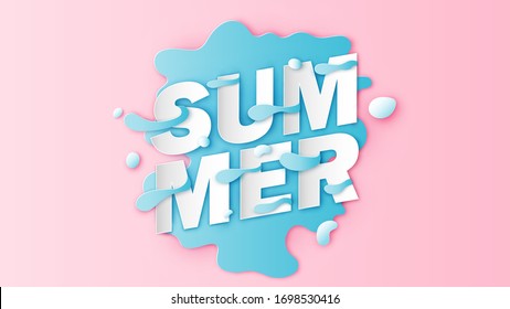 Illustration of sea water splash background decorated with SUMMER calligraphy. SUMMER calligraphy design. paper cut and craft style. vector, illustration.