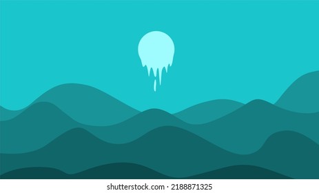 An illustration of a sea wave beneath the melting sun