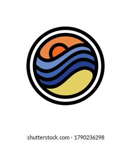 Illustration sea wave sunrise or sunset simple logo vector design