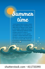 Illustration of sea waves. Summer time inscription. 