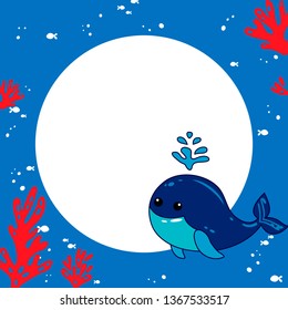 Illustration of a sea with a whale. Greeting card in nautical style.