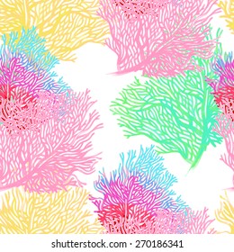 Illustration of the seabed with corals. Vector. Seamless background for textile, fabric, paper, wallpaper.