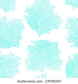 Illustration of the seabed with corals. Vector. Seamless background for textile, fabric, paper, wallpaper.