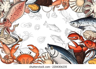 Illustration of seafood collection with different type of delicacy vector illustration on white background